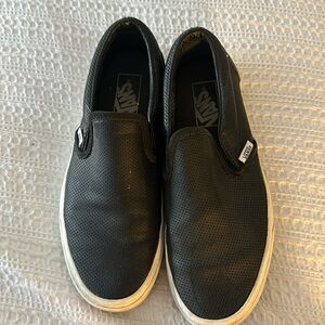 Black leather slip on Vans. Women’s size 8